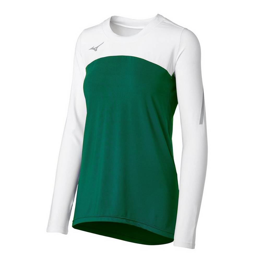 Mizuno Women's Techno VII Long Sleeve Volleyball Jersey Green/White (440681-OTP)